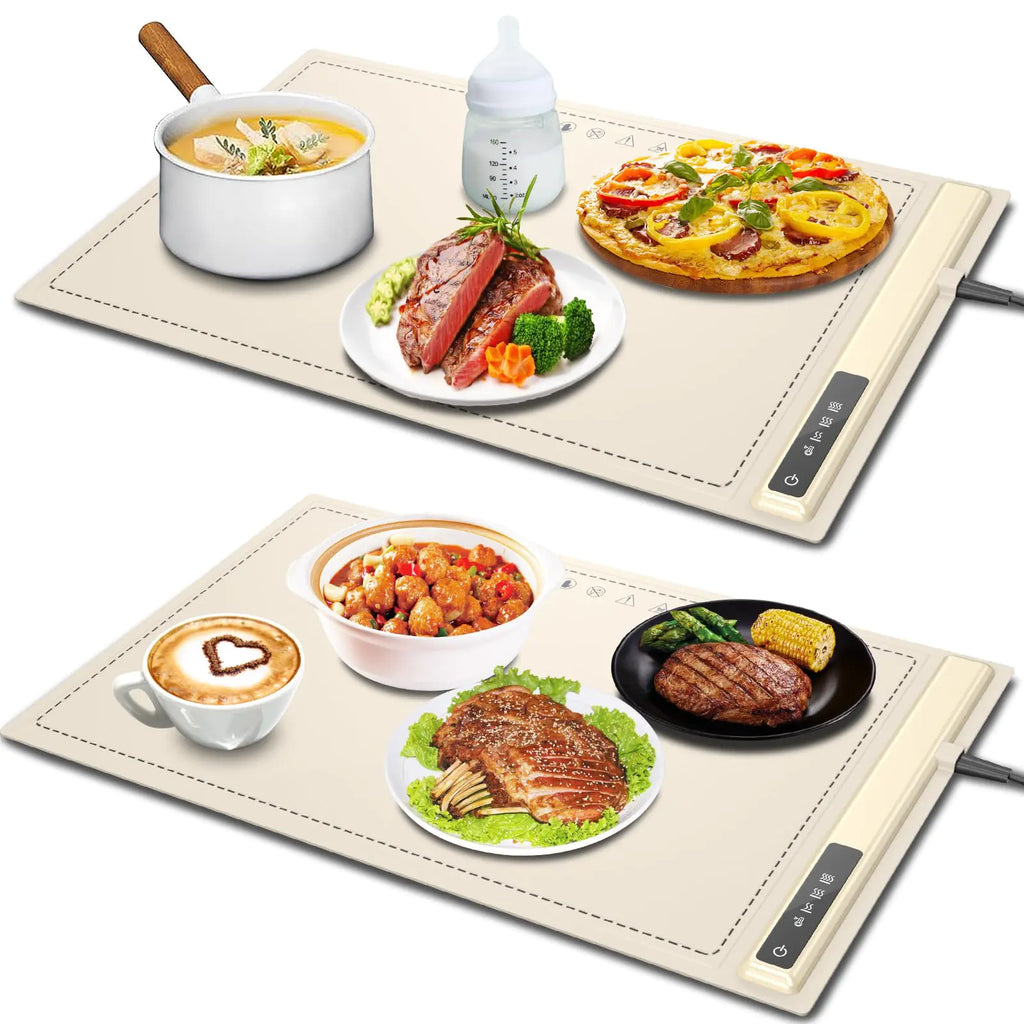 Electric Warming Tray-Kitchen Gadgets Portable Food WarmerFoldable Roll Up Silicone Food Warming Mat with 3 Temperature SettingsVersatile Food Warmers for Parties Buffet (Beige-2Pack)